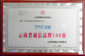 Yunnan Integrity Enterprise Association awarded Yunnan Xincheng Waterproof Technology Co., Ltd. the top 100 integrity brands in Yunnan Province