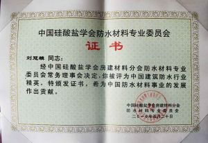 刘冠麟被评为中国建筑防水行业精英